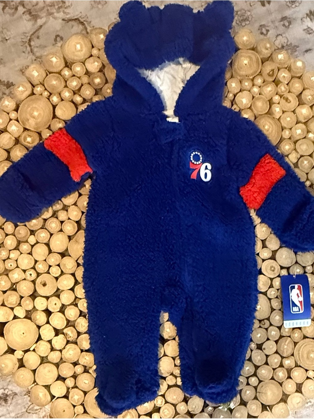 NBA 76ers Infant Fuzzy Footie Romper - Royal Blue with Red Accents